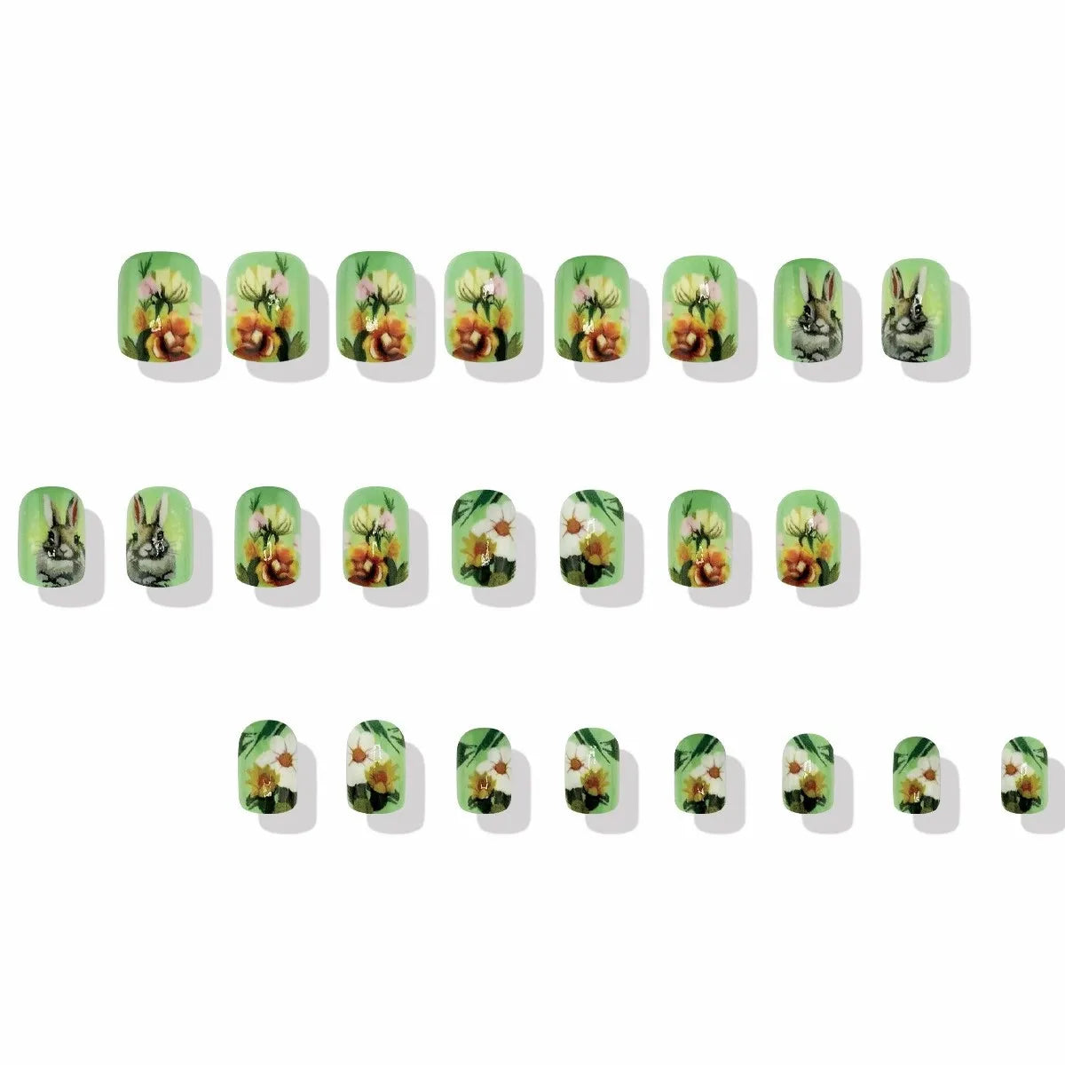 Floral Easter Bunny 24 Piece Nails