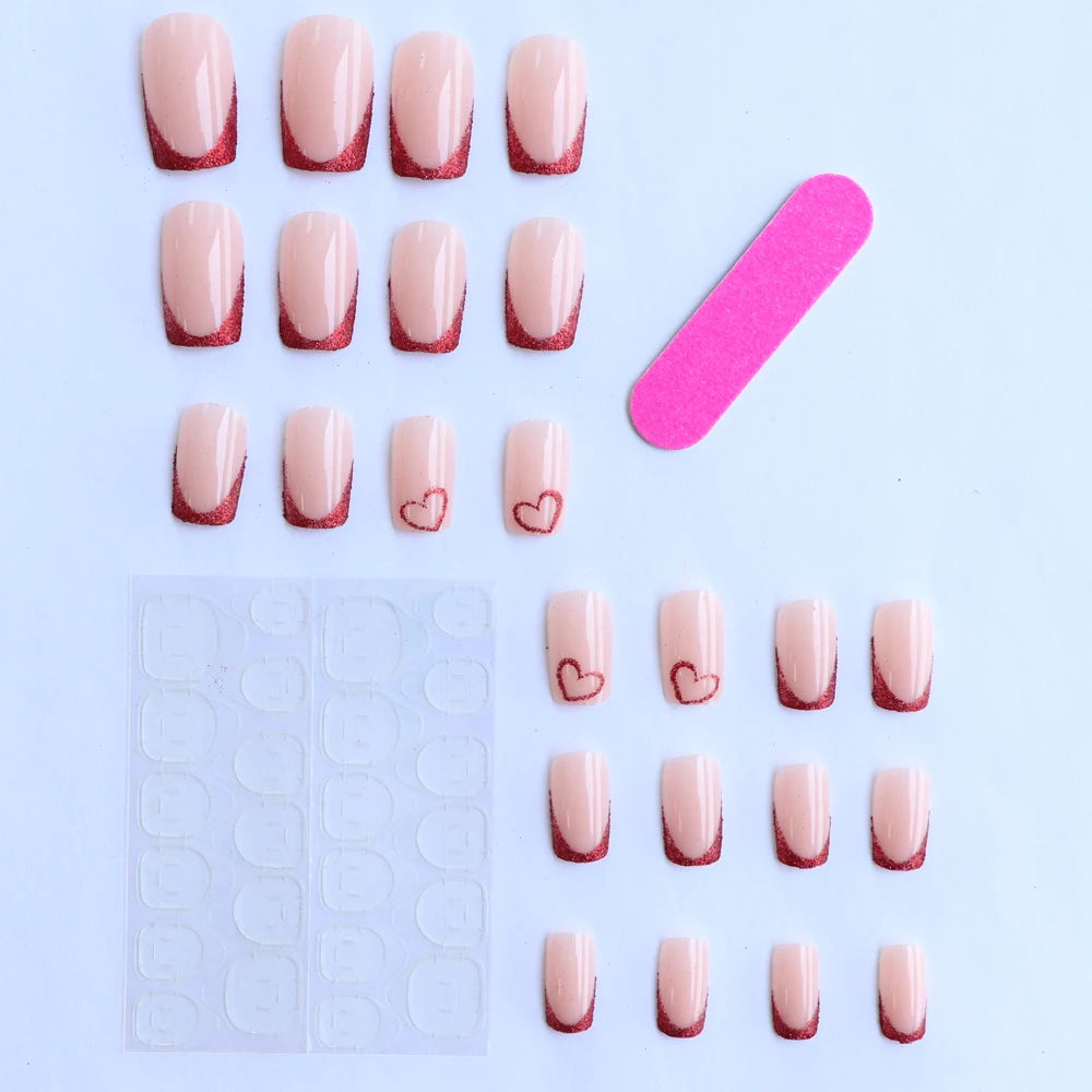Red Sparkle Tip 24 Piece Nails