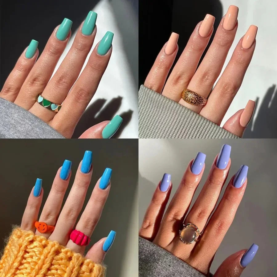 Solid Colour Long Ballet - Assorted Colours, 24 Piece Nail Set
