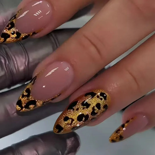 Gold Glamour Leopard 24 Piece Nails