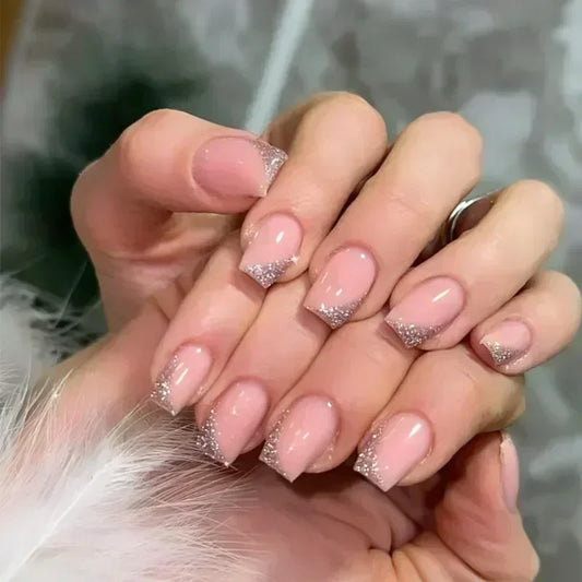 Silver Sparkle Side Tip 24 Piece Nails