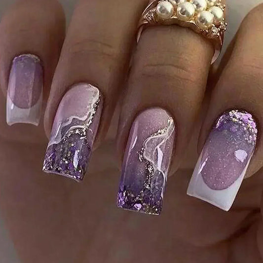 Purple Marble Tip 24 Piece Nails