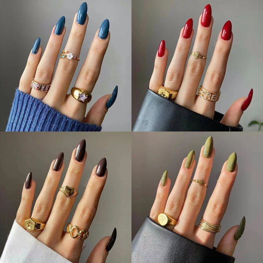 Solid Colour Almond - Assorted Colours, 24 Piece Nail Set