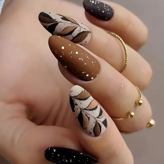 Brown Leafy 24 Piece Nails