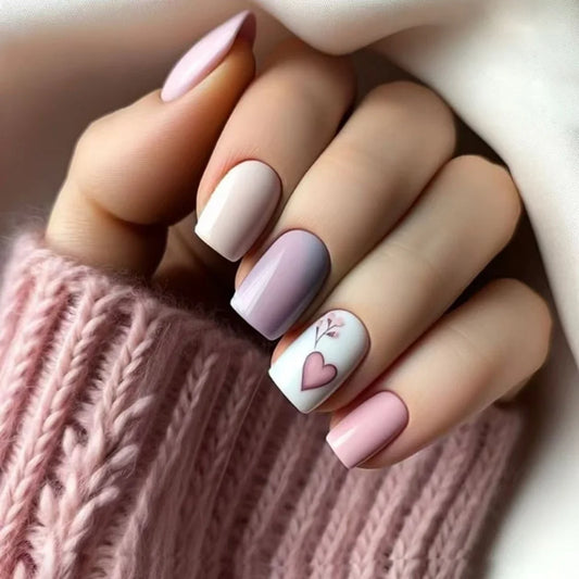 Pink Hearts Love 24 Piece Nails