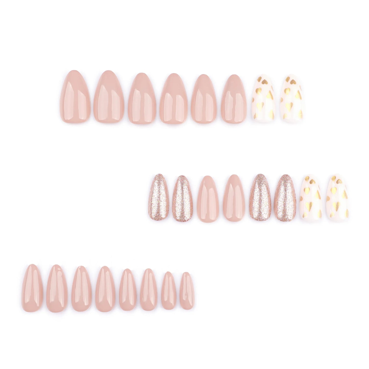 Gold Nude Hearts 24 Piece Nails