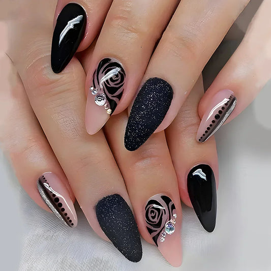 Sexy Rose Black 24 Piece Nails