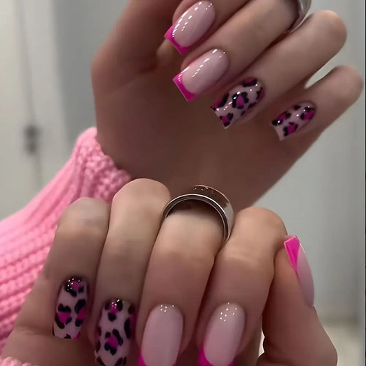 Pink Leopard Print Nail 24 Piece Nails