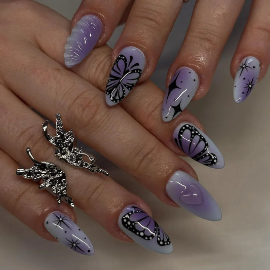 Purple Butterfly 24 Piece Nails