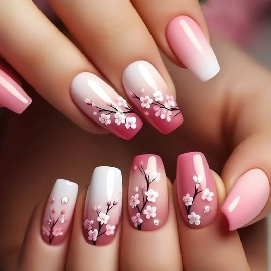 Floral Pink Ombre 24 Piece Nails