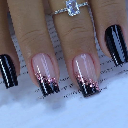 Black & Pink 24 Piece Nails
