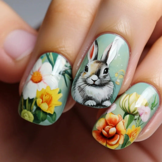 Floral Easter Bunny 24 Piece Nails